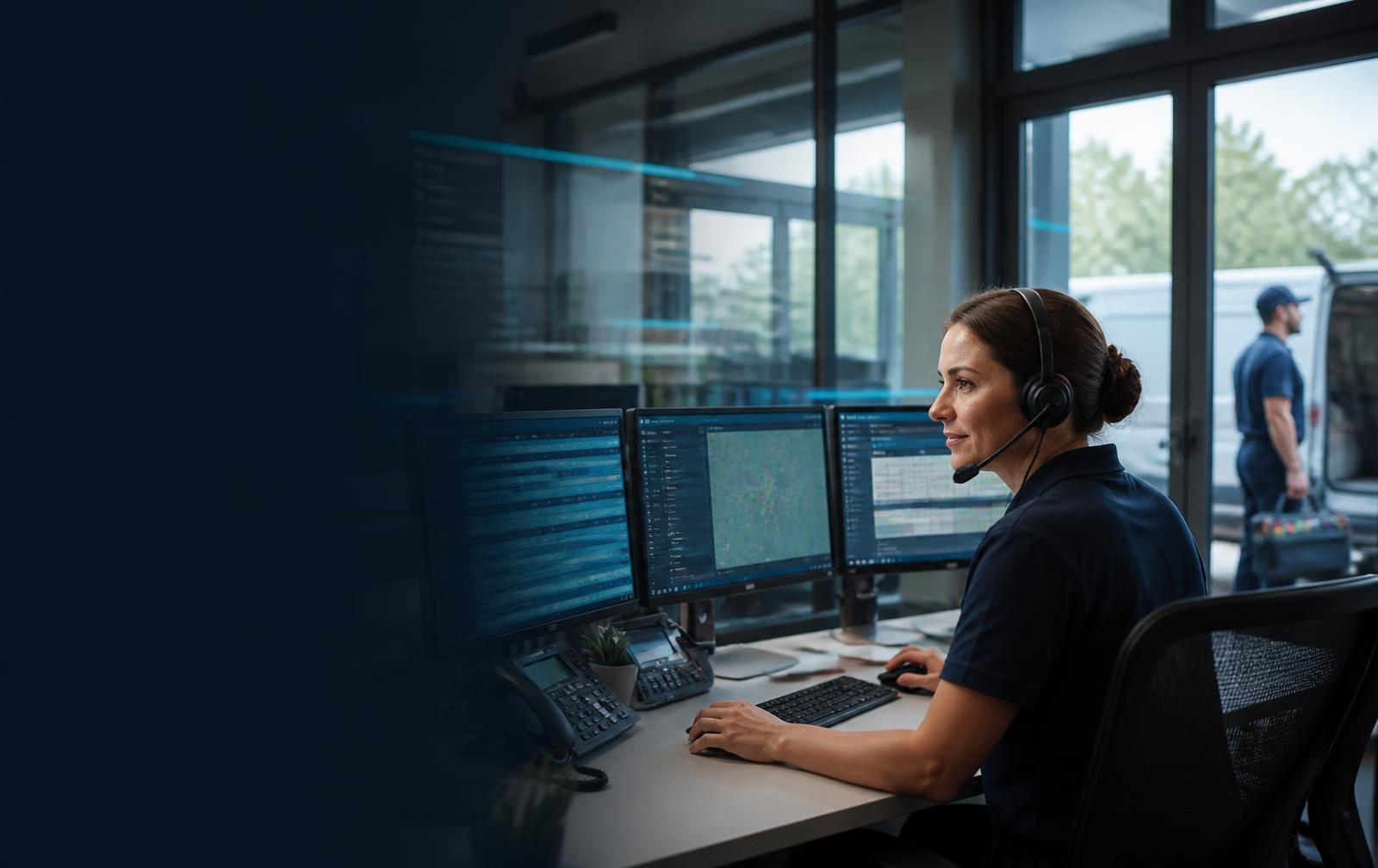 Home-service dispatch team managing calls across multiple locations